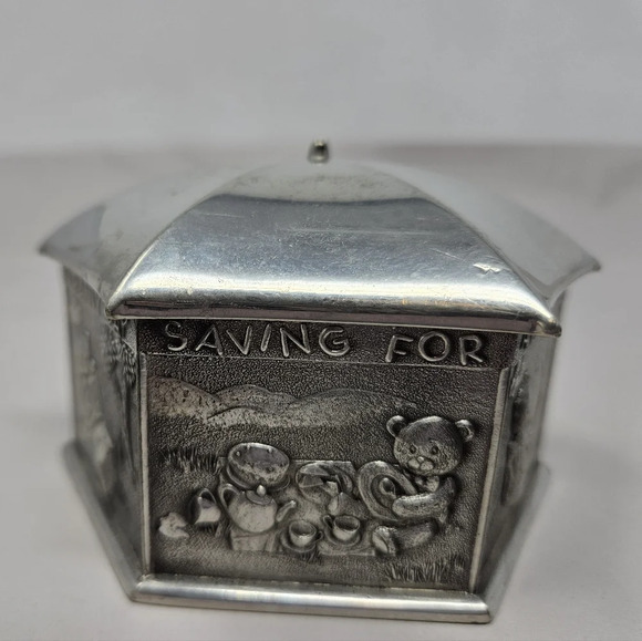 Royal Selangor Pewter Hexagon 3D Teddy Bear Umbrella Savings Bank 3 X 2.5 - Picture 3 of 9